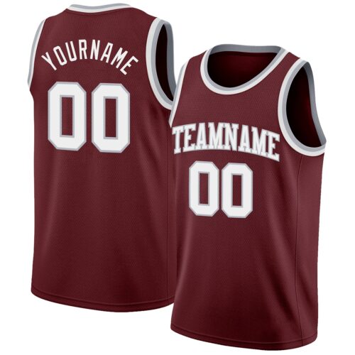 Custom Burgundy White-Gray Authentic Basketball Jersey