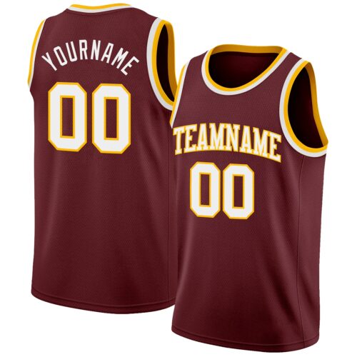 Custom Burgundy White-Gold Authentic Basketball Jersey