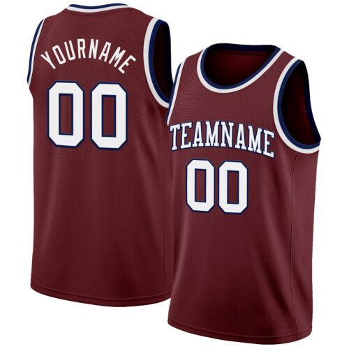 Custom Burgundy White-Navy Authentic Basketball Jersey