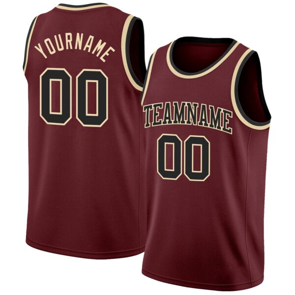 Custom Burgundy Black-Cream Authentic Basketball Jersey