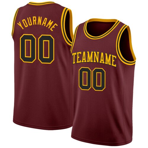 Custom Burgundy Black-Gold Authentic Basketball Jersey