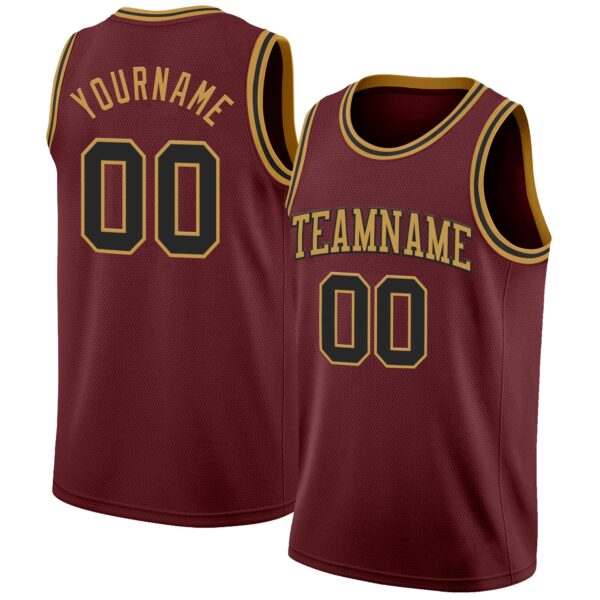 Custom Burgundy Black-Old Gold Authentic Basketball Jersey