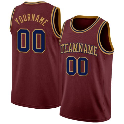 Burgundy0183 Custom Burgundy Navy-Old Gold Authentic Basketball Jersey