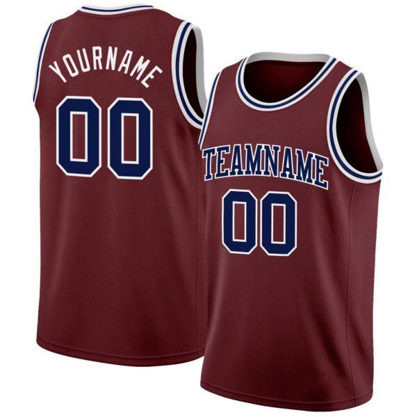 Custom Burgundy Navy-White Authentic Basketball Jersey