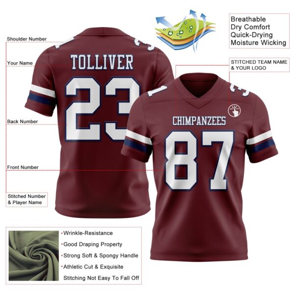 Custom Burgundy White-Navy Authentic Football Jersey