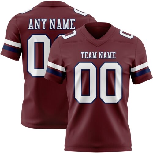 Custom Burgundy White-Navy Authentic Football Jersey