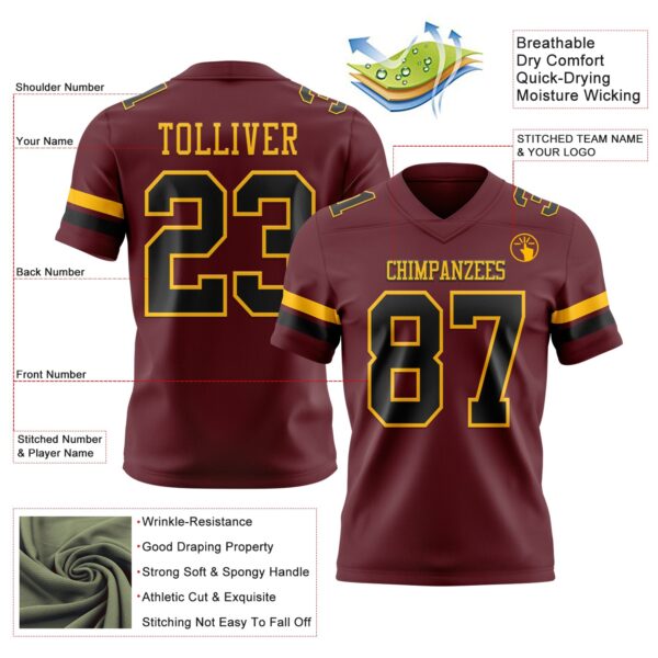 Custom Burgundy Black-Gold Authentic Football Jersey