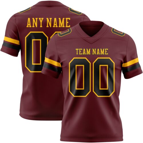 Custom Burgundy Black-Gold Authentic Football Jersey