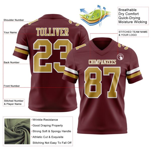 Custom Burgundy Old Gold-White Authentic Football Jersey