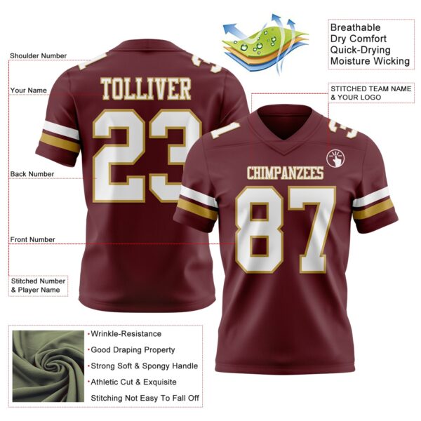 Custom Burgundy White-Old Gold Authentic Football Jersey