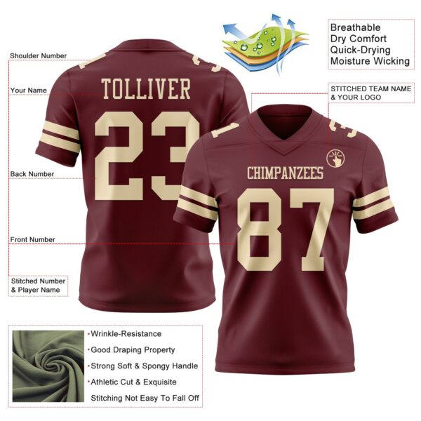 Custom Burgundy Cream Authentic Football Jersey
