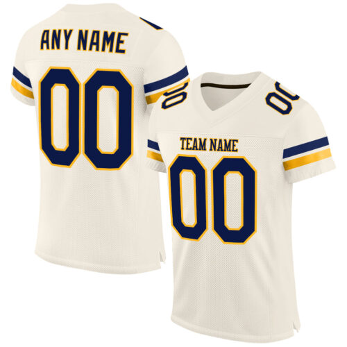 Cream0147 Custom Cream Navy-Gold Mesh Authentic Football Jersey