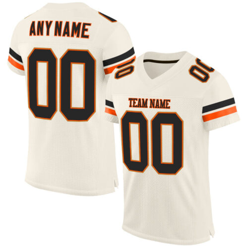 Cream0148 Custom Cream Black-Orange Mesh Authentic Football Jersey