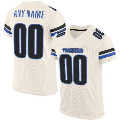 Cream0151 Custom Cream Blue-Black Mesh Authentic Football Jersey