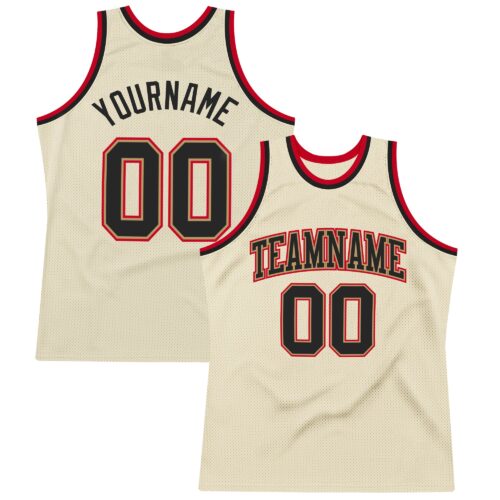 Cream0265 Custom Cream Black-Red Authentic Throwback Basketball Jersey