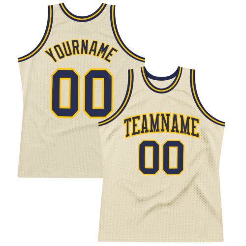 Cream0266 Custom Cream Navy-Gold Authentic Throwback Basketball Jersey