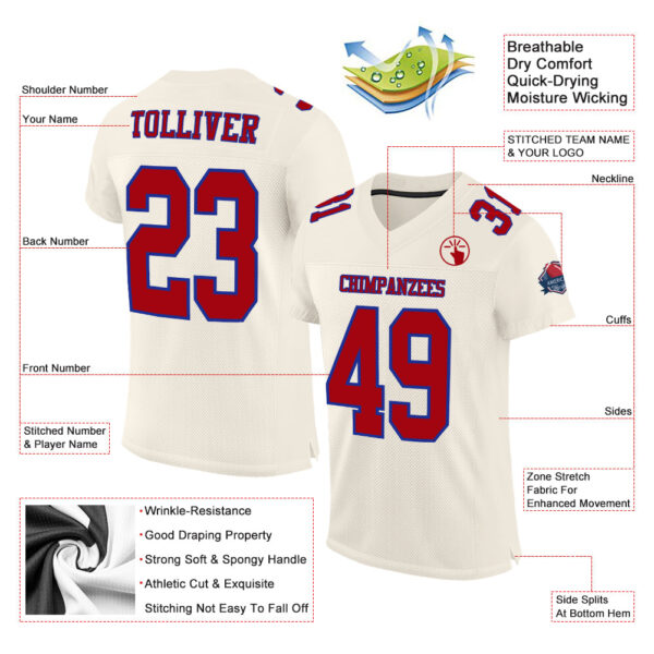 Cream0311-1_026ae4fa-cfaa-482f-92fb-a26d29b8fc46 Custom Cream Red-Royal Mesh Authentic Football Jersey