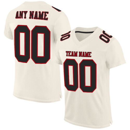 Cream0314_26d75020-340d-40ce-be2e-9bbd0cc4c070 Custom Cream Black-Red Mesh Authentic Football Jersey