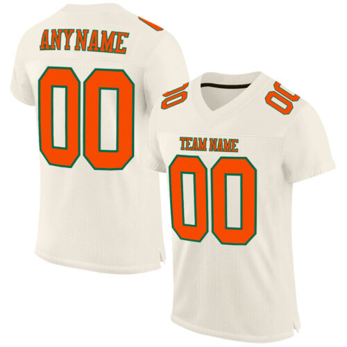 Cream0346 Custom Cream Orange-Kelly Green Mesh Authentic Football Jersey