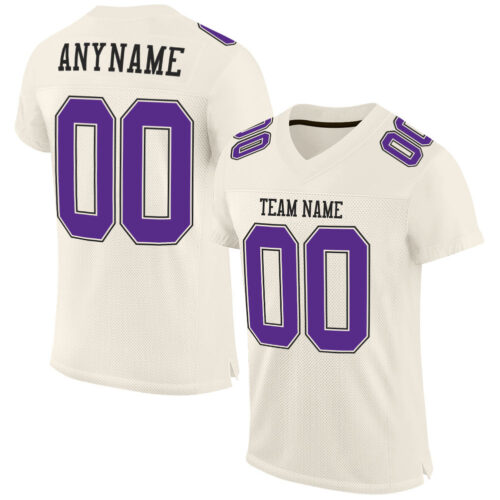 Cream0348 Custom Cream Purple-Black Mesh Authentic Football Jersey