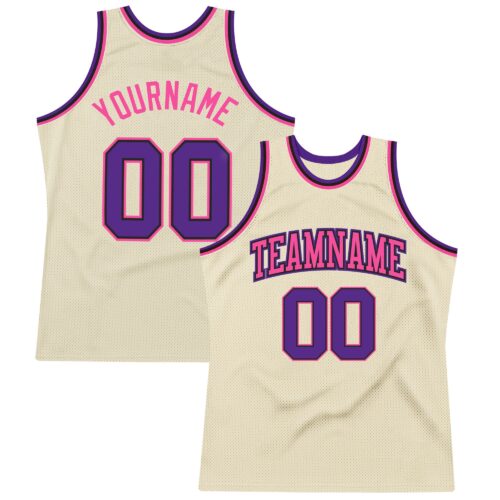 Cream0350 Custom Cream Purple Black-Pink Authentic Throwback Basketball Jersey