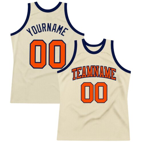 Cream0353 Custom Cream Orange-Navy Authentic Throwback Basketball Jersey