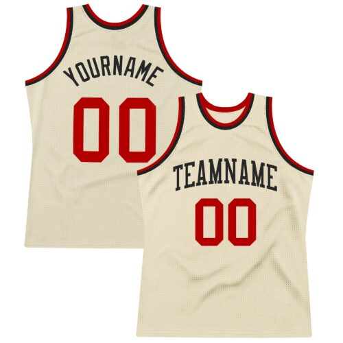 Cream0356 Custom Cream Red-Black Authentic Throwback Basketball Jersey