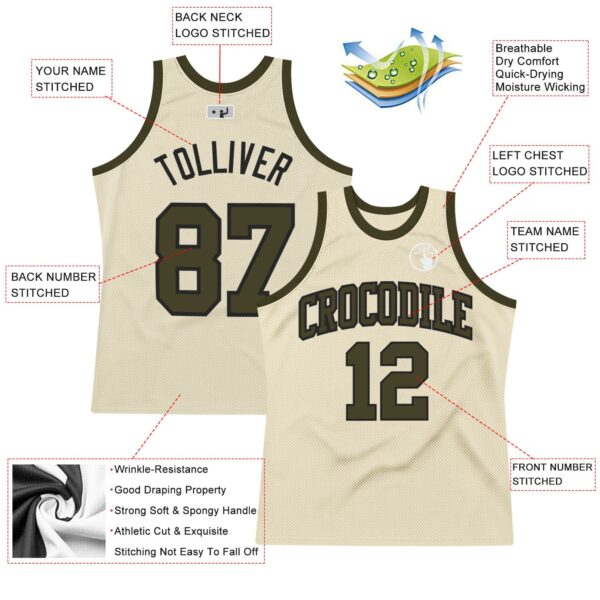 Custom Cream Olive-Black Authentic Throwback Basketball Jersey