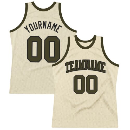 Cream0358 Custom Cream Olive-Black Authentic Throwback Basketball Jersey