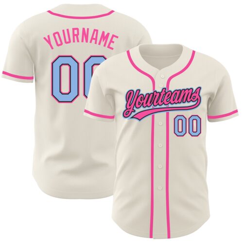 Cream0394 Custom Cream Light Blue Black-Pink Authentic Baseball Jersey