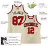 Custom Cream Black Pinstripe Red Authentic Basketball Jersey