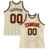 Custom Cream Black Pinstripe Black-Orange Authentic Basketball Jersey