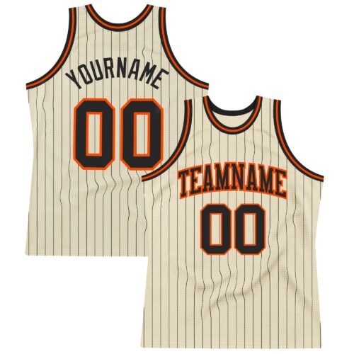 Cream0421 Custom Cream Black Pinstripe Black-Orange Authentic Basketball Jersey