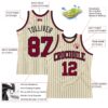 Custom Cream Black Pinstripe Maroon Authentic Basketball Jersey
