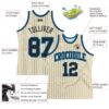 Custom Cream Black Pinstripe Black-Blue Authentic Basketball Jersey