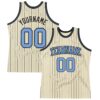 Custom Cream Black Pinstripe Blue Authentic Basketball Jersey