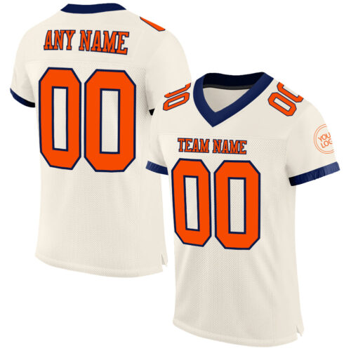 Cream0526 Custom Cream Orange-Navy Mesh Authentic Football Jersey