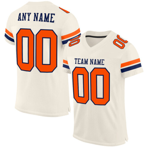 Cream0535 Custom Cream Orange-Navy Mesh Authentic Football Jersey