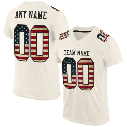 Cream0536 Custom Cream Vintage USA Flag-Black Mesh Authentic Football Jersey