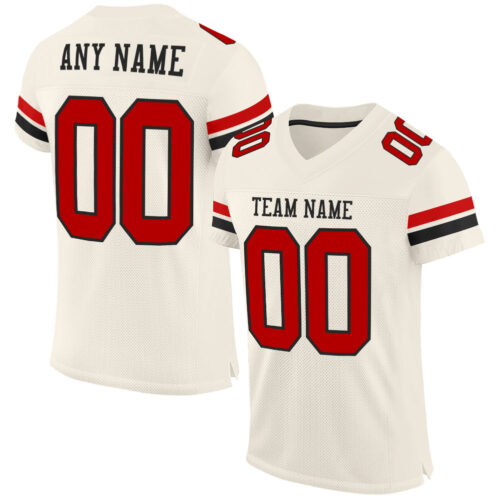 Cream0537 Custom Cream Red-Black Mesh Authentic Football Jersey
