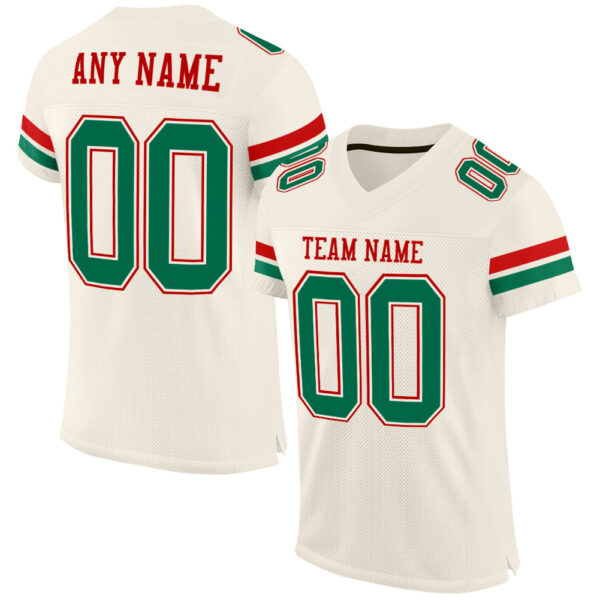 Cream0540 Custom Cream Kelly Green-Red Mesh Authentic Football Jersey