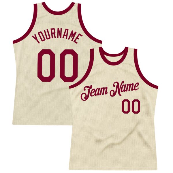 Custom Cream Maroon Authentic Throwback Basketball Jersey