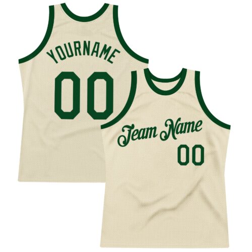 Cream1049 Custom Cream Green Authentic Throwback Basketball Jersey