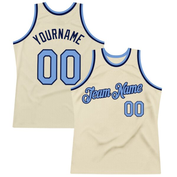 Custom Cream Light Blue-Navy Authentic Throwback Basketball Jersey