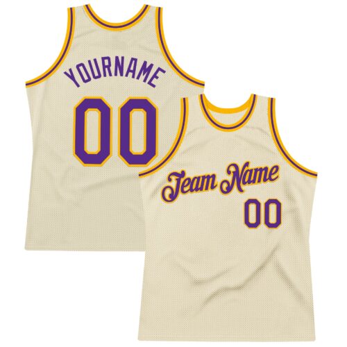 Custom Cream Purple-Gold Authentic Throwback Basketball Jersey