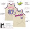 Custom Cream Light Blue Black-Pink Authentic Throwback Basketball Jersey
