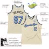 Custom Cream Light Blue Black-White Authentic Throwback Basketball Jersey