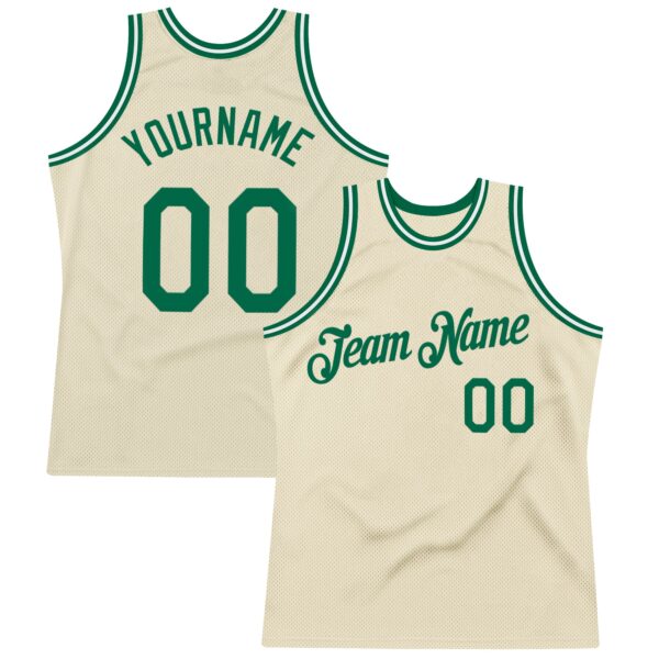 Custom Cream Kelly Green-White Authentic Throwback Basketball Jersey
