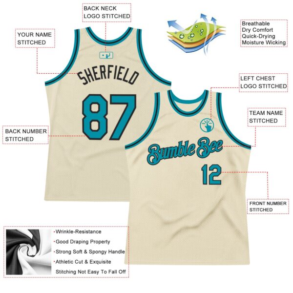 Custom Cream Teal-Black Authentic Throwback Basketball Jersey