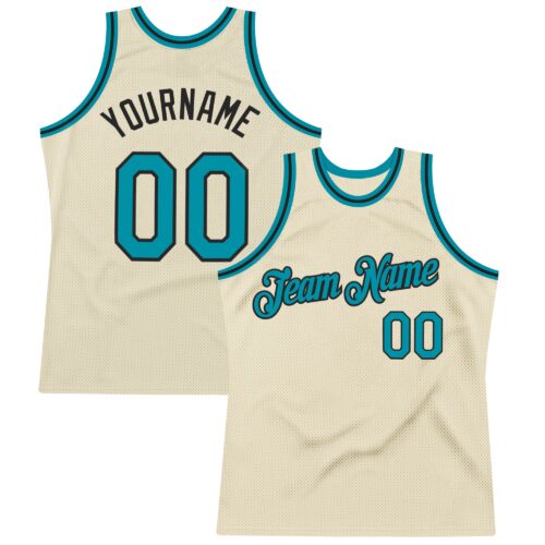Cream1065 Custom Cream Teal-Black Authentic Throwback Basketball Jersey